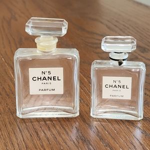 Two Empty Chanel NO 5 Glass Parfum Bottles